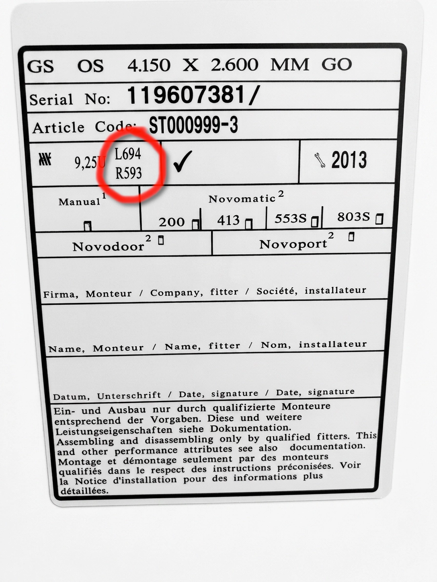 Novoferm door data plate